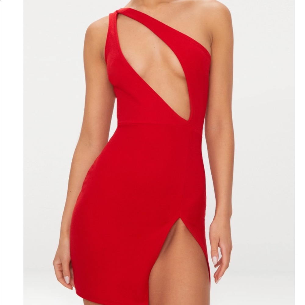 Red-One Shoulder Extreme Split BodyCon Dress
